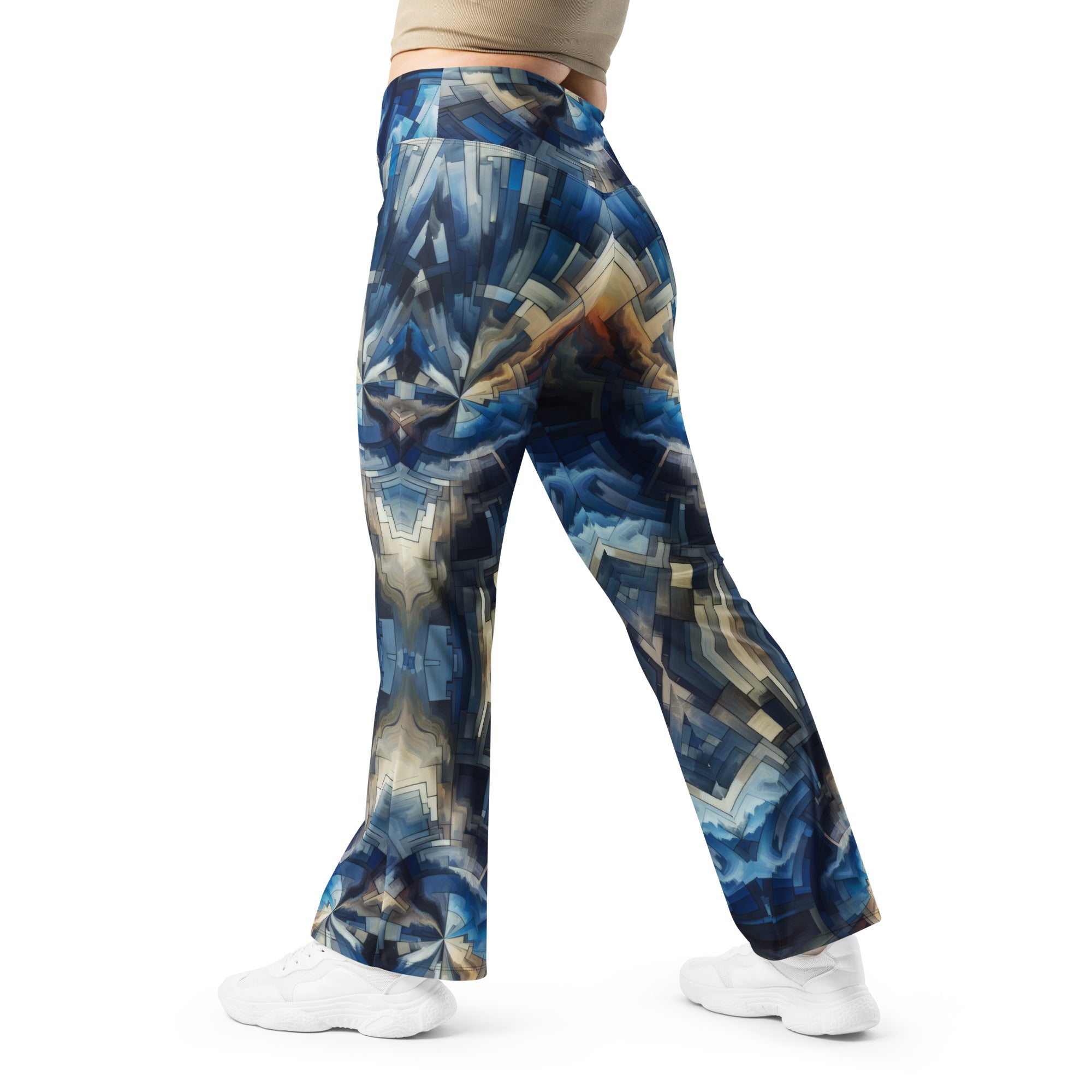 Blue Abstract Distortion Flare leggings