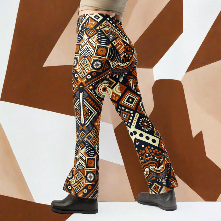 Brown Abstract Squares Flare leggings