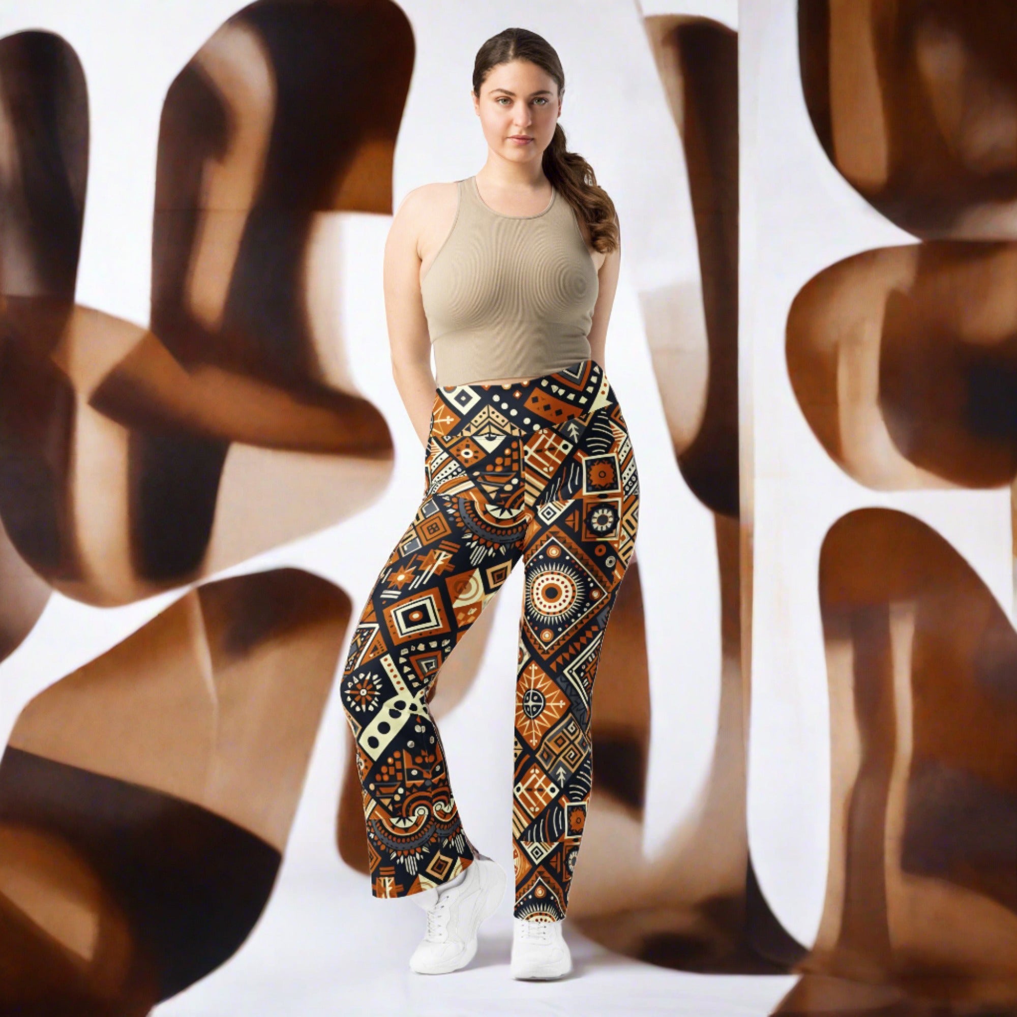 Brown Abstract Squares Flare leggings