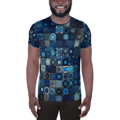 Blue Abstract Squares Men's Athletic T-shirt