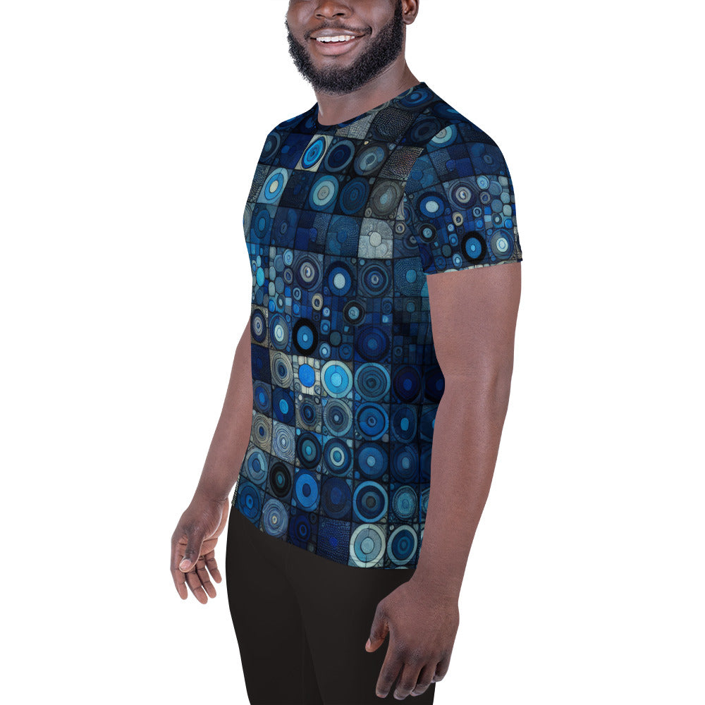 Blue Abstract Squares Men's Athletic T-shirt