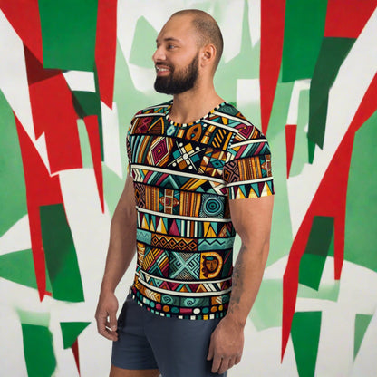 Multicolor Ethnic Print Men's Athletic T-shirt