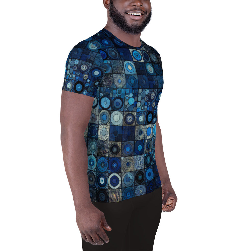 Blue Abstract Squares Men's Athletic T-shirt