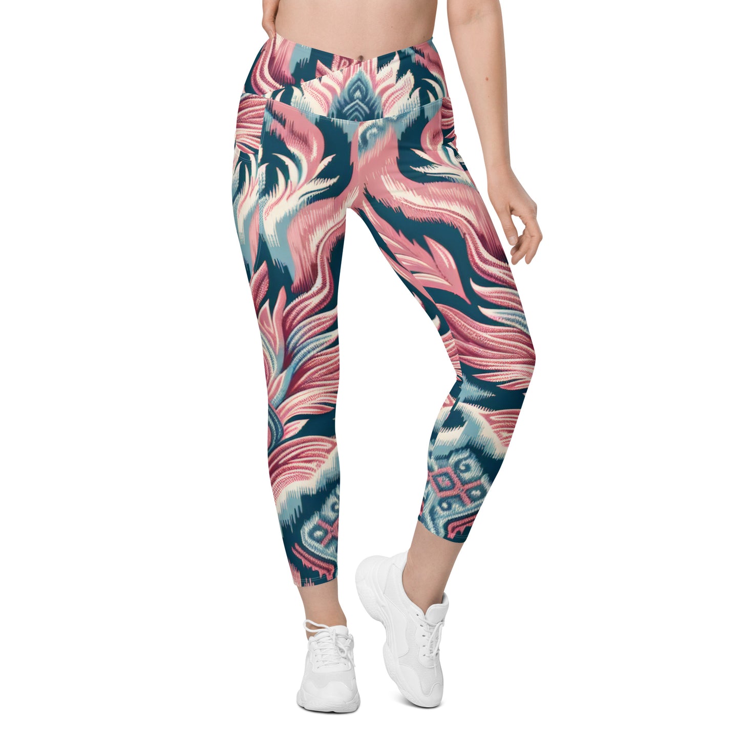 Women's Pink Flame Crossover leggings with pockets