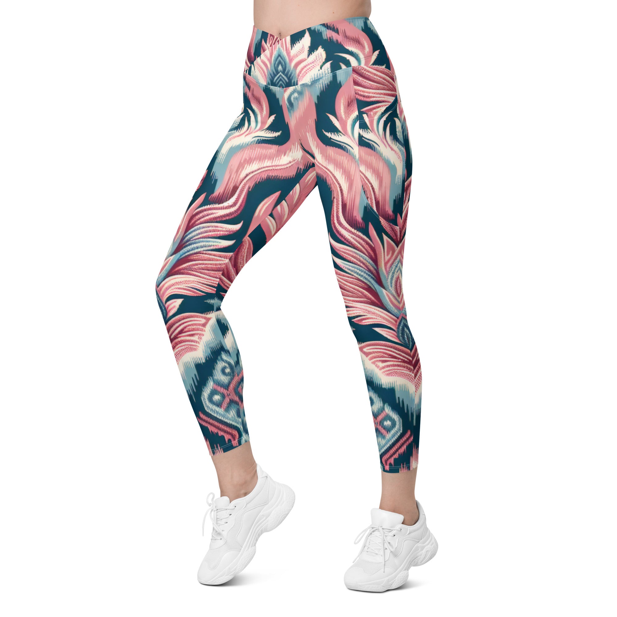 Women's Pink Flame Crossover leggings with pockets