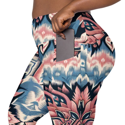 Women's Pink Floral Crossover leggings with pockets