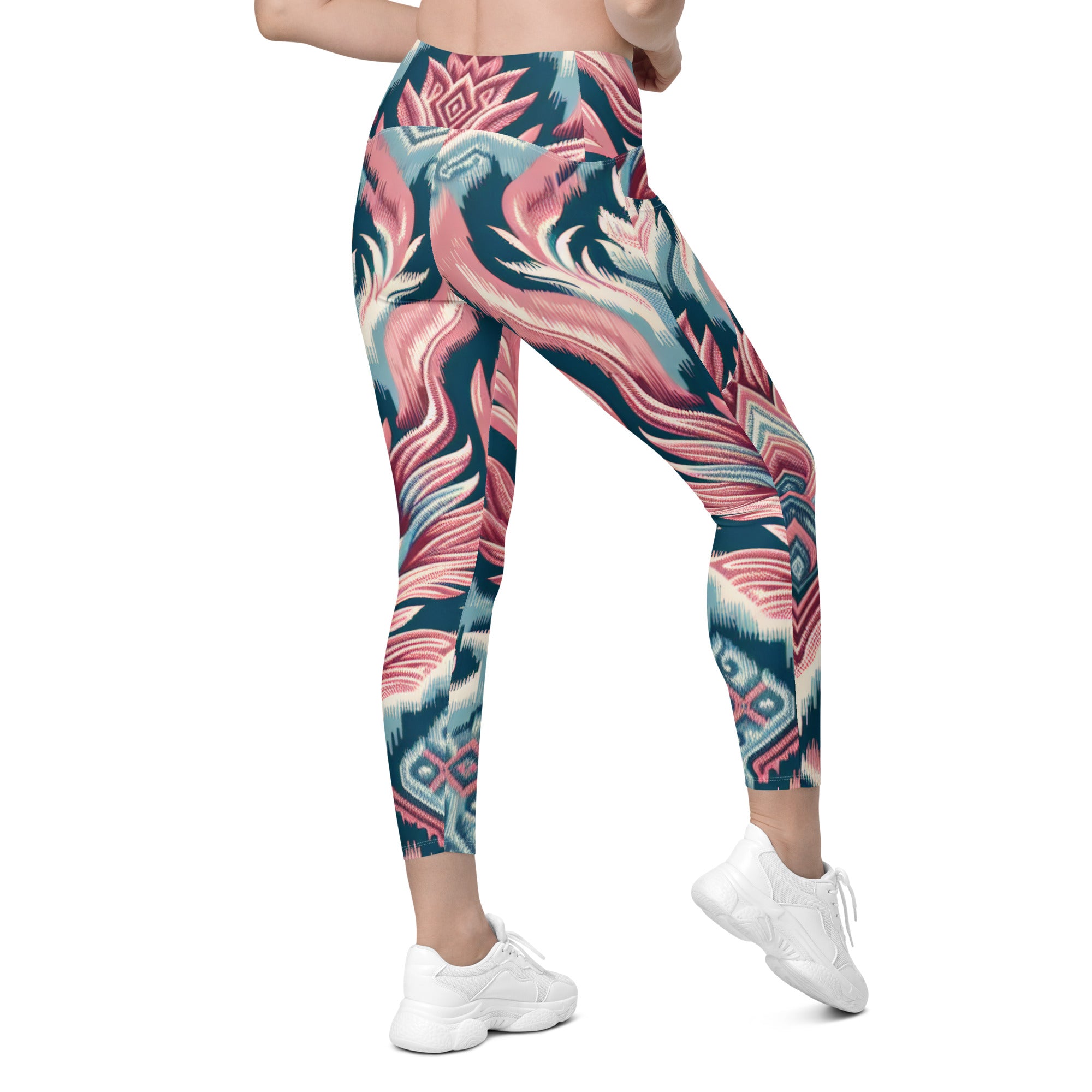 Women's Pink Flame Crossover leggings with pockets