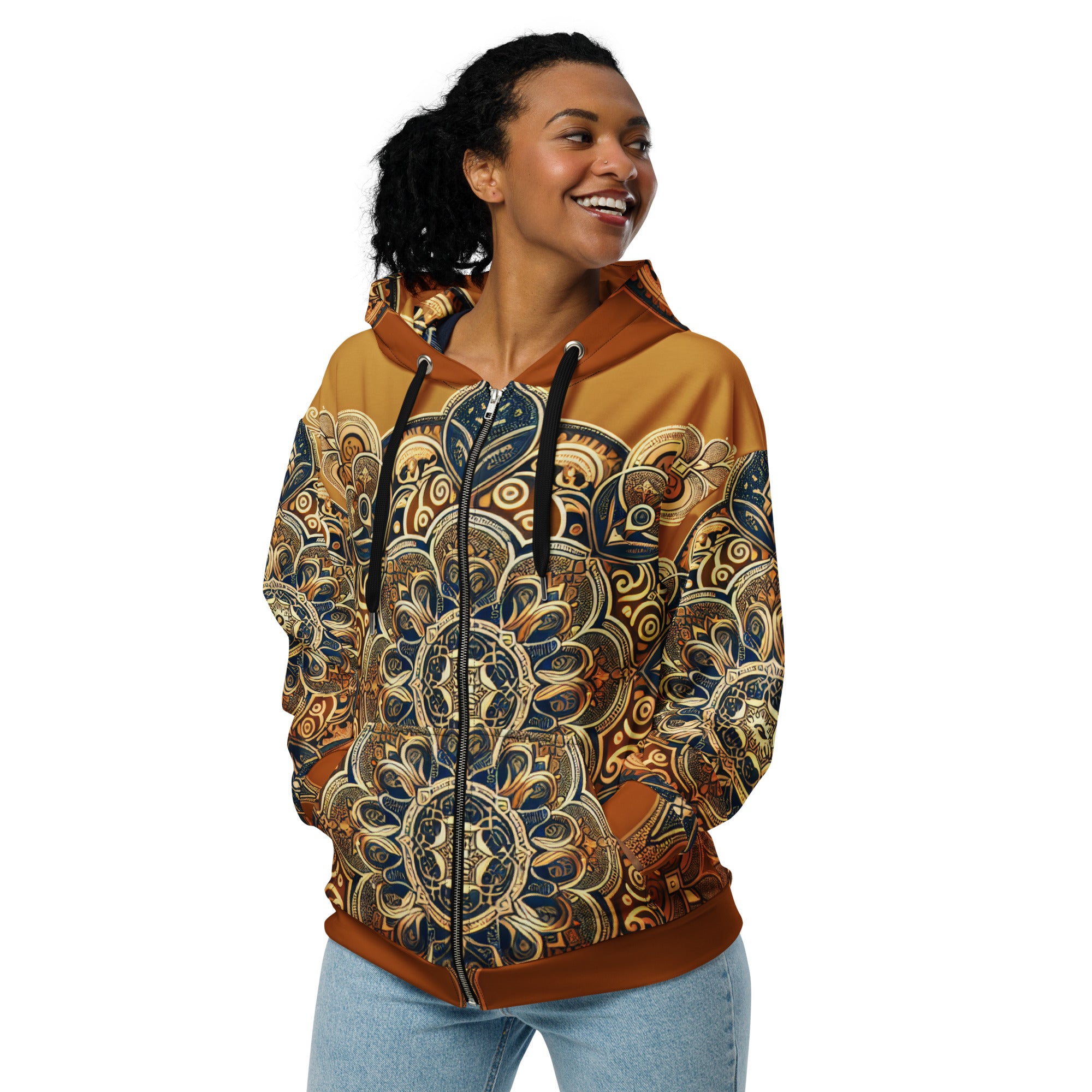 Brown Floral Unisex zip hoodie