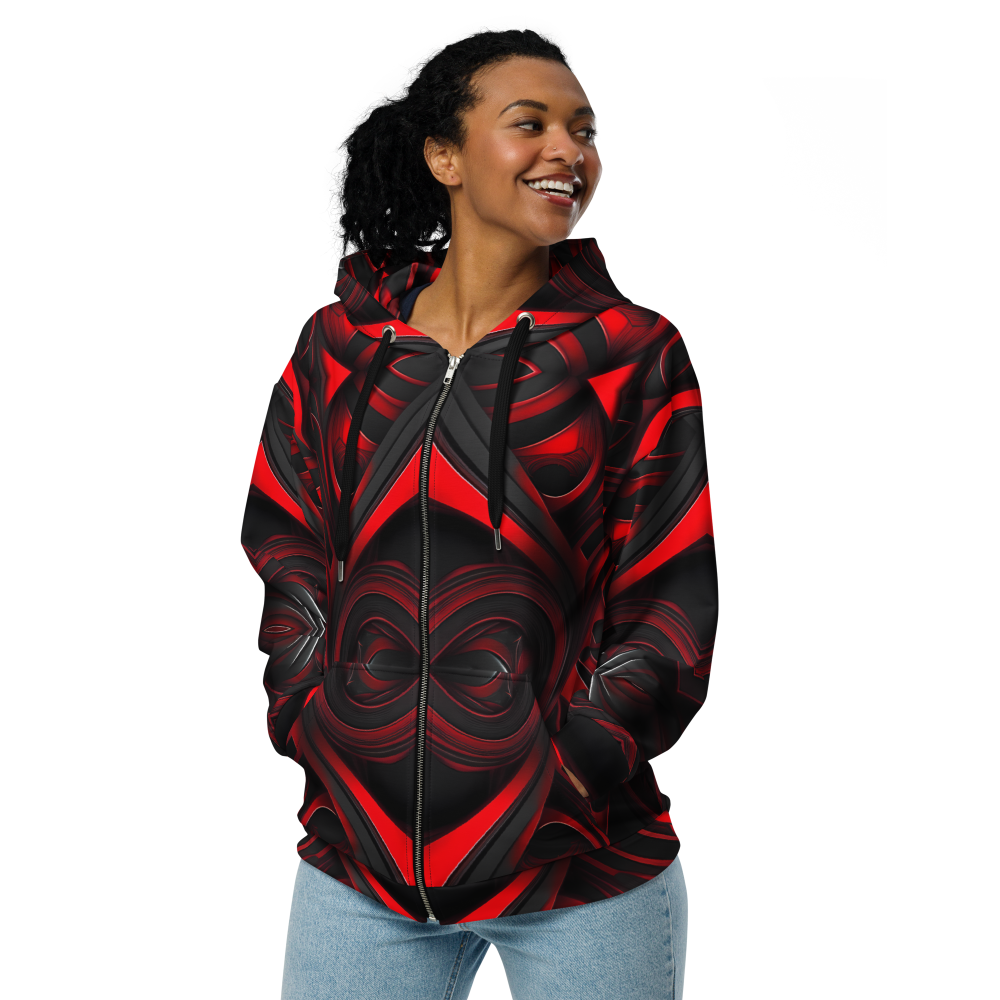 Red and Black Unisex zip hoodie