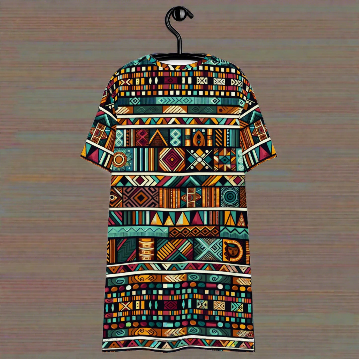 Multicolor Ethnic Print T-shirt dress