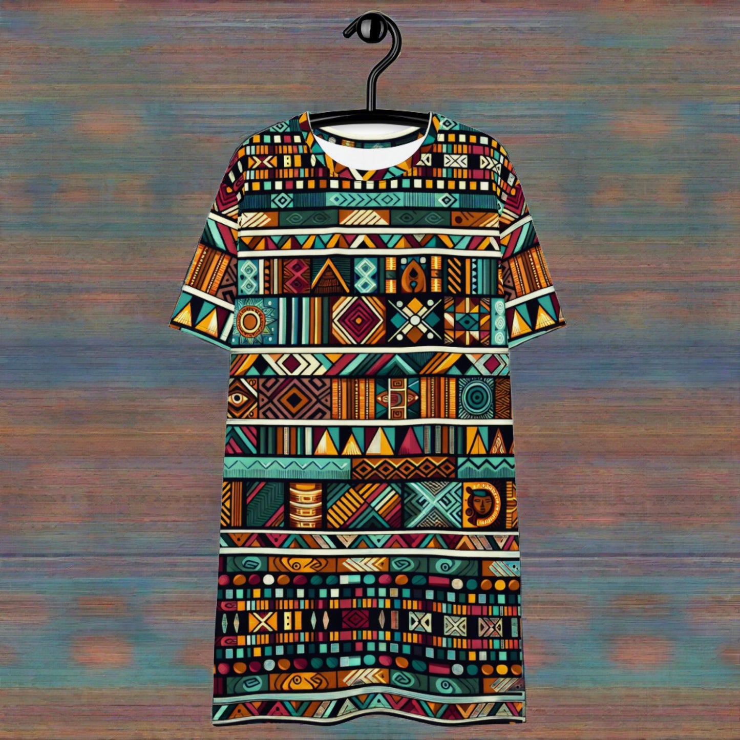 Multicolor Ethnic Print T-shirt dress