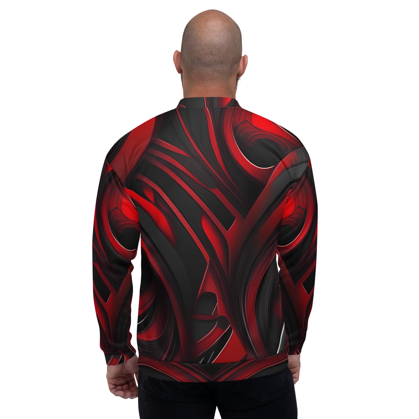 Red Black Abstract Print Unisex Bomber Jacket