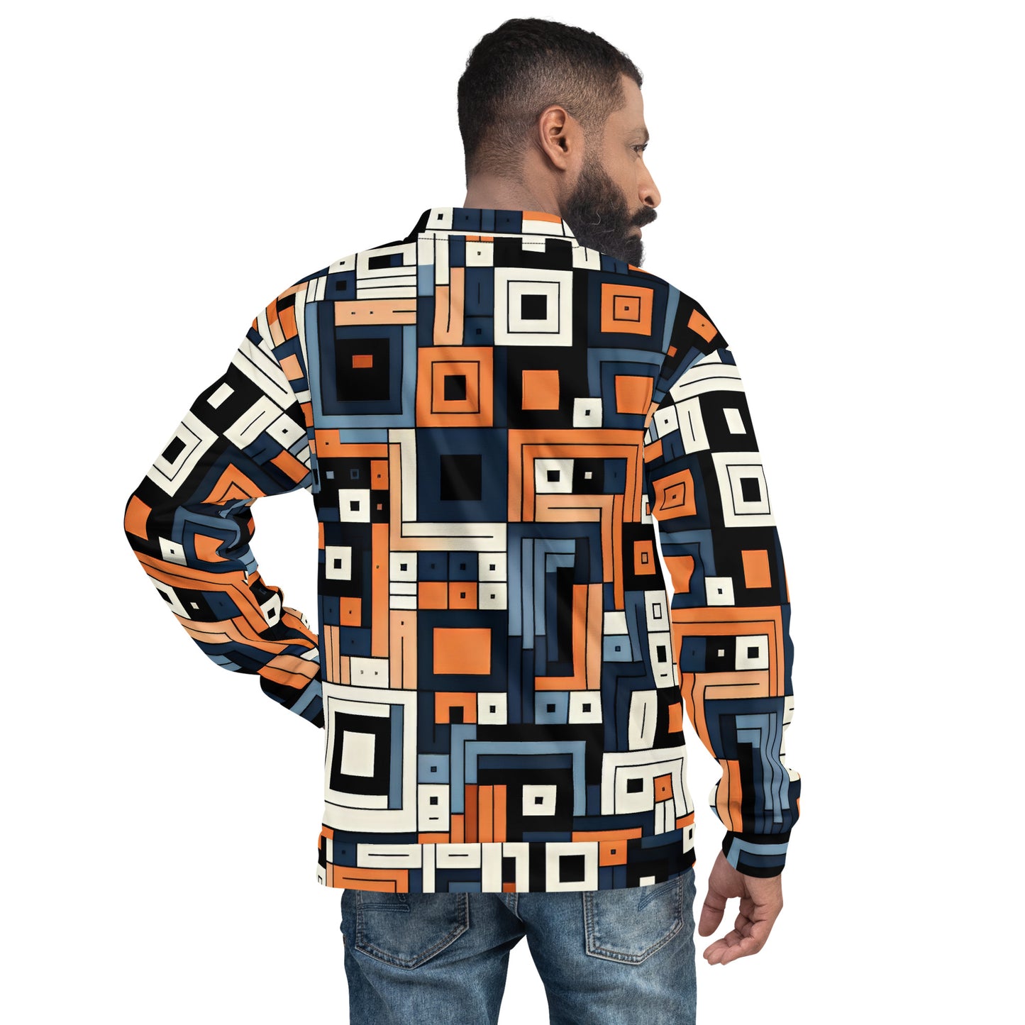 Blue and Orange Geometric Unisex Bomber Jacket