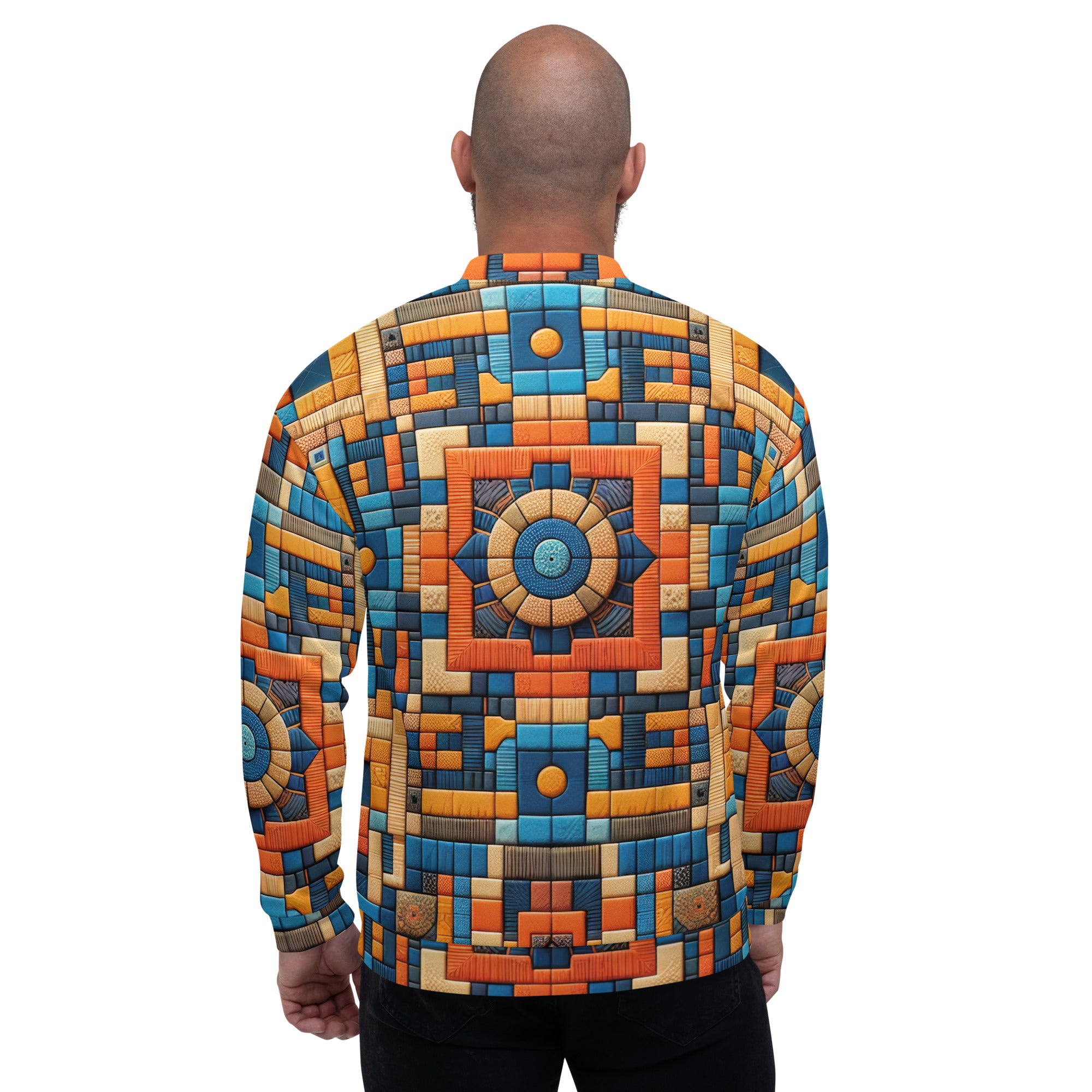 Blue and Burnt Orange Unisex Bomber Jacket