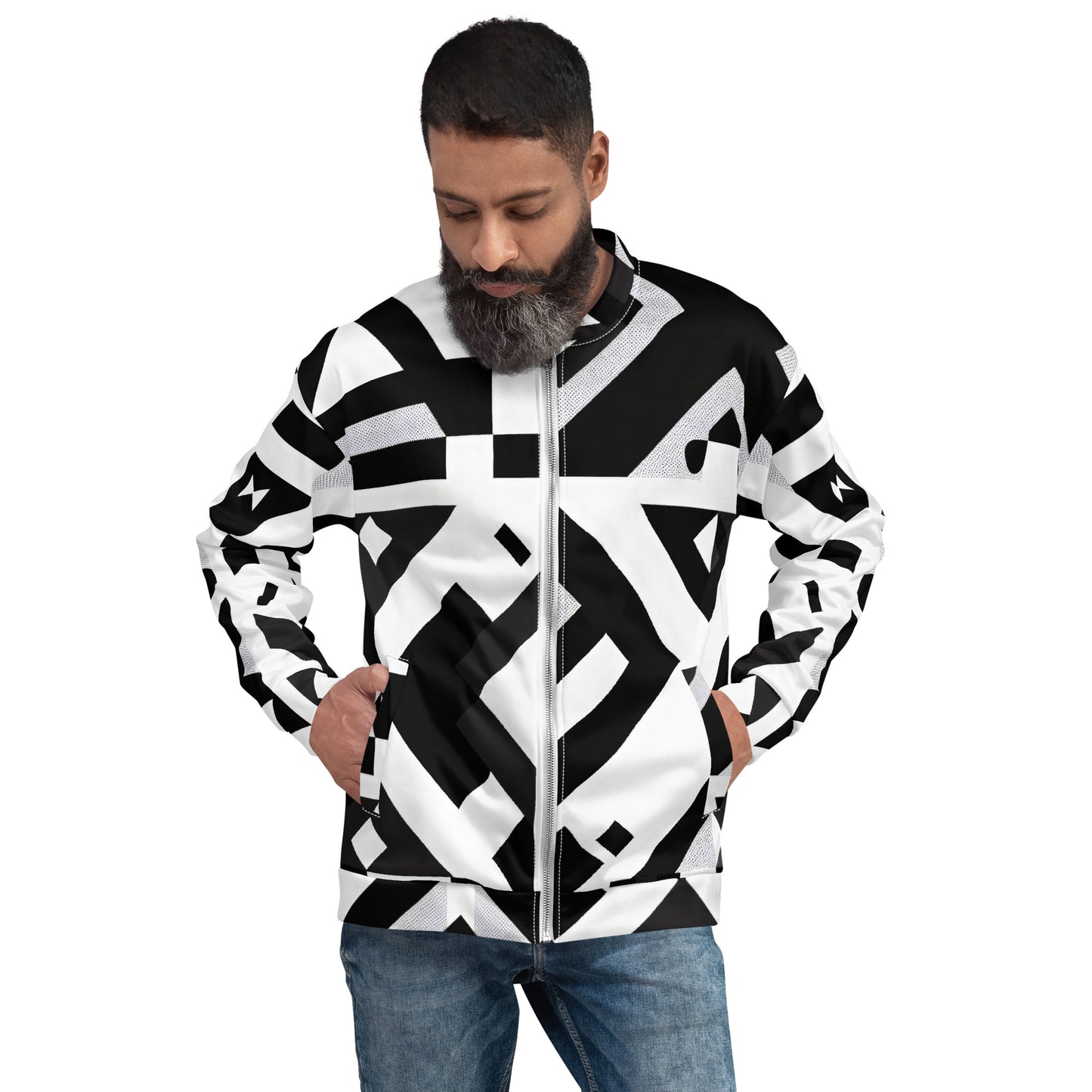 Black and White Zings Unisex Bomber Jacket