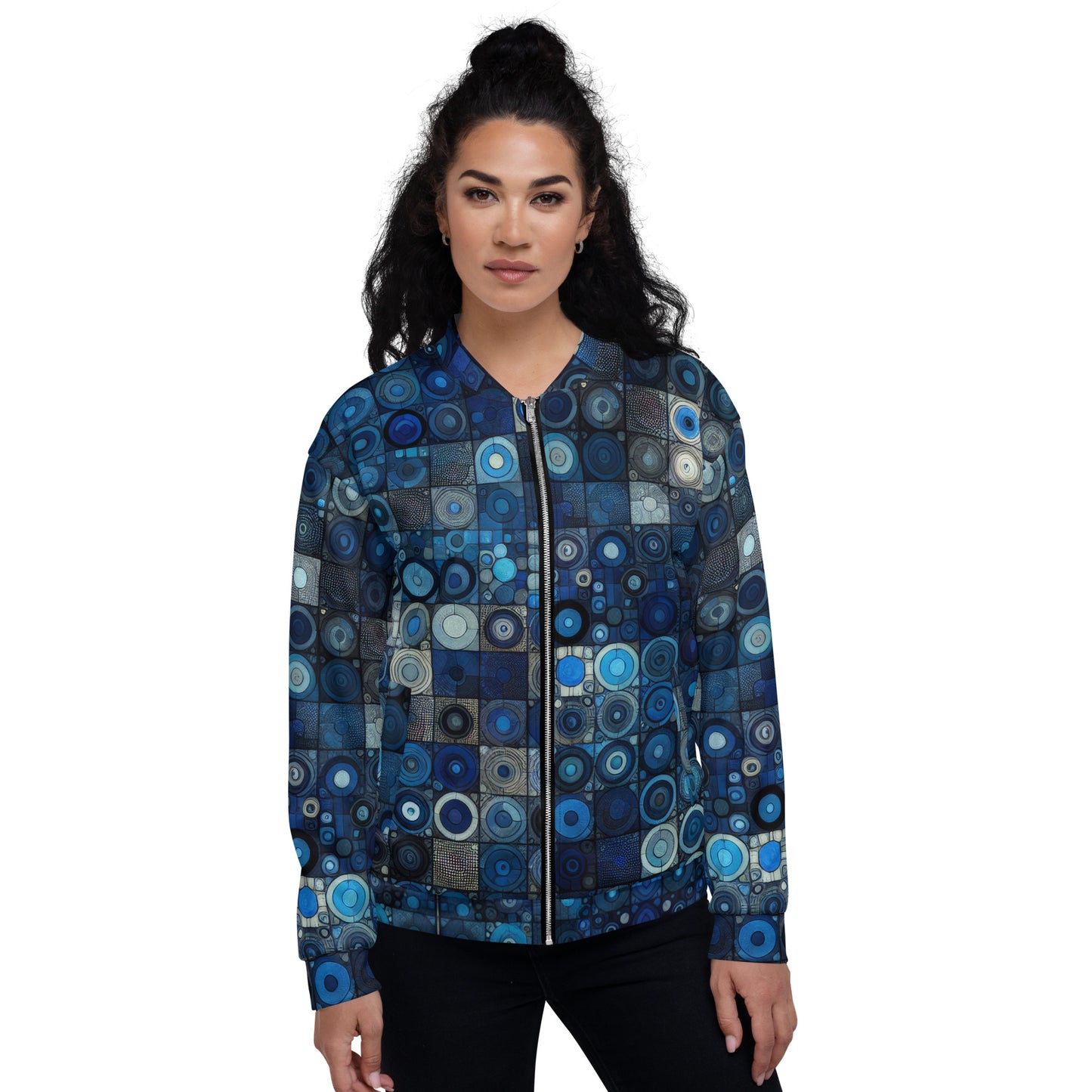 Blue Abstract Squares Unisex Bomber Jacket