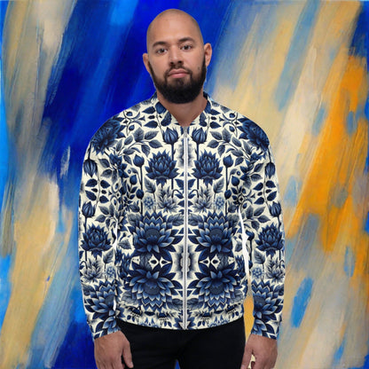 Cobalt Blue Floral Unisex Bomber Jacket