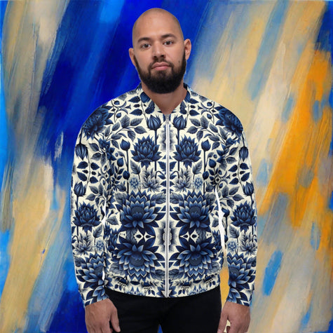 Cobalt Blue Floral Unisex Bomber Jacket