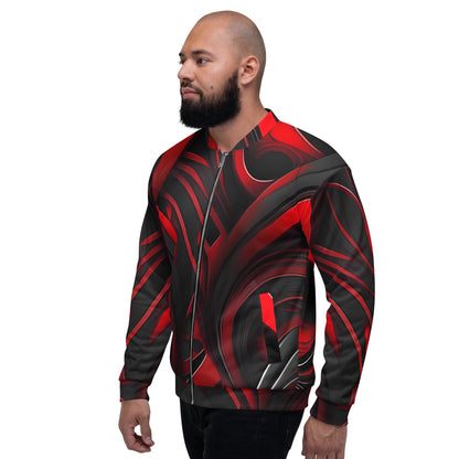 Red Black Abstract Print Unisex Bomber Jacket