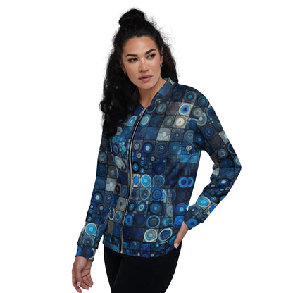 Blue Abstract Squares Unisex Bomber Jacket