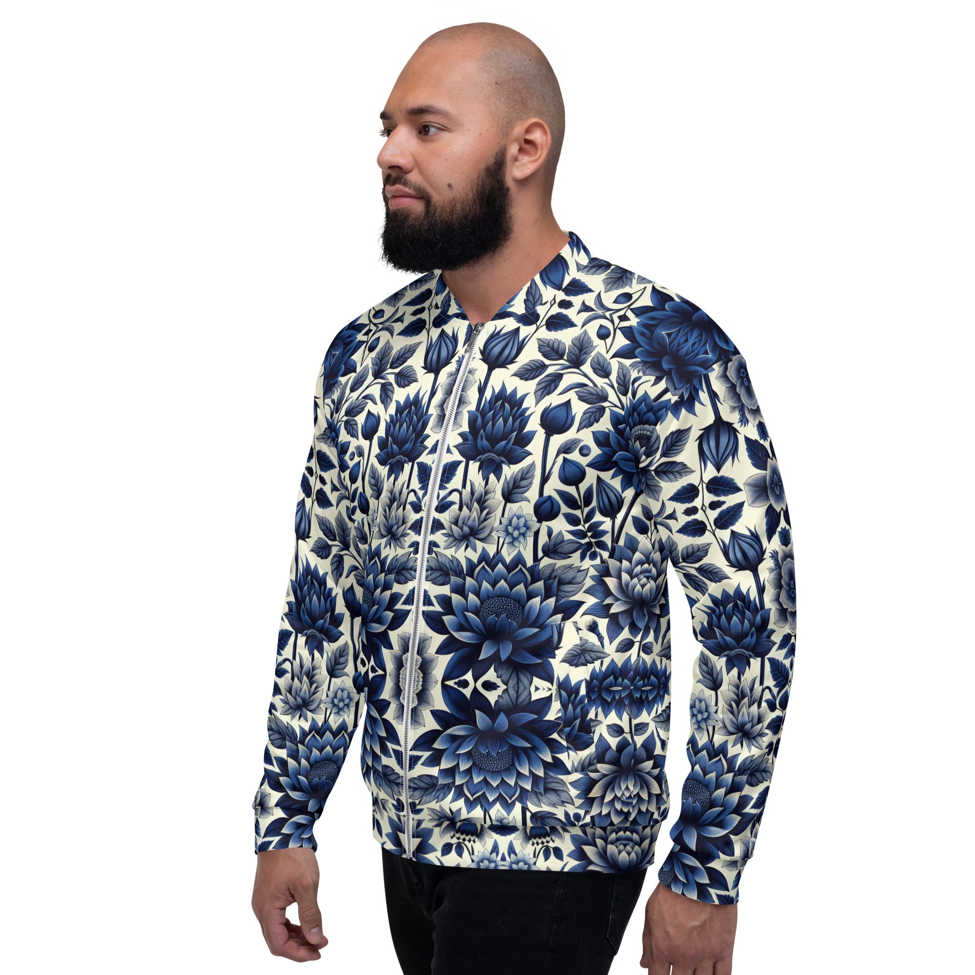 Cobalt Blue Floral Unisex Bomber Jacket