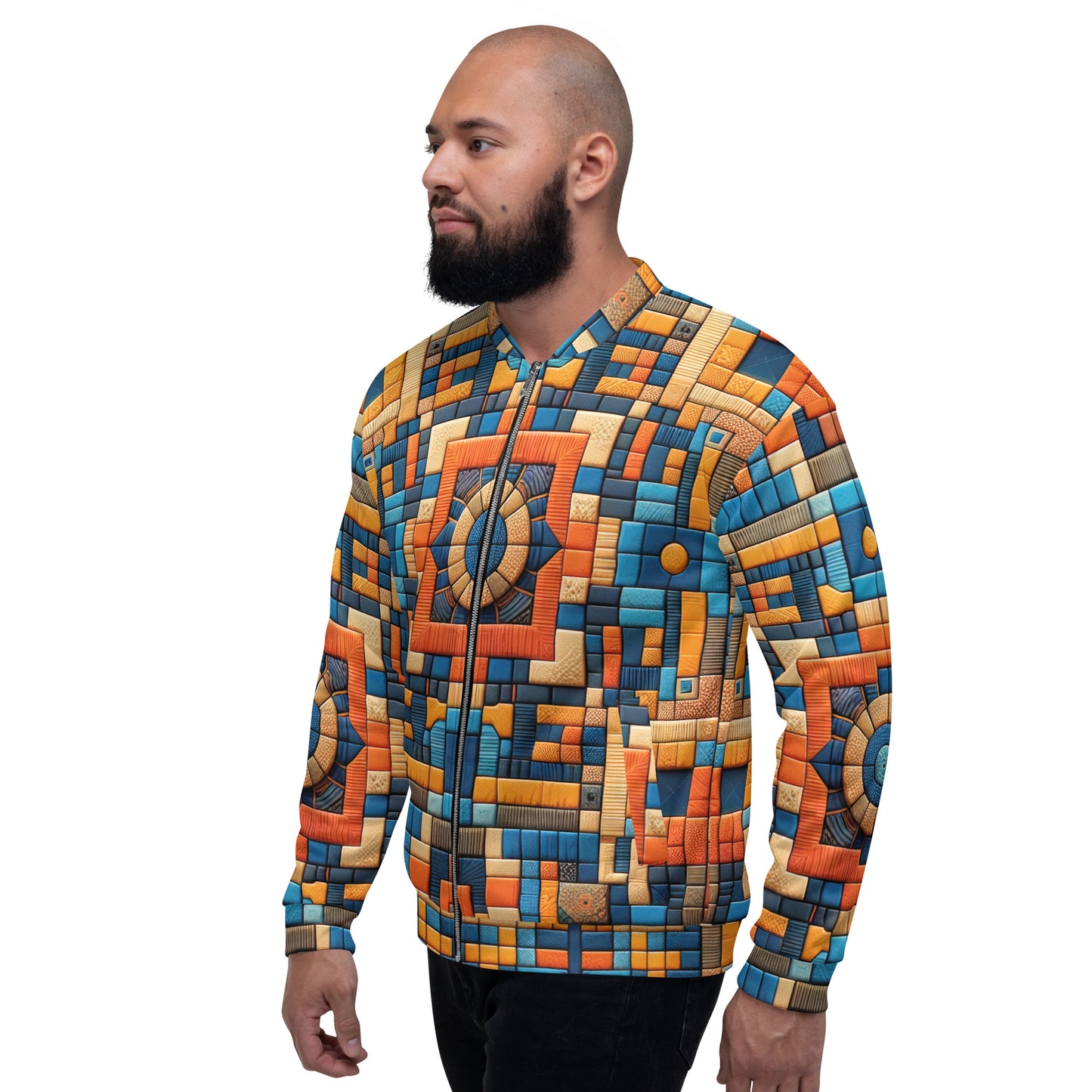 Blue and Burnt Orange Unisex Bomber Jacket