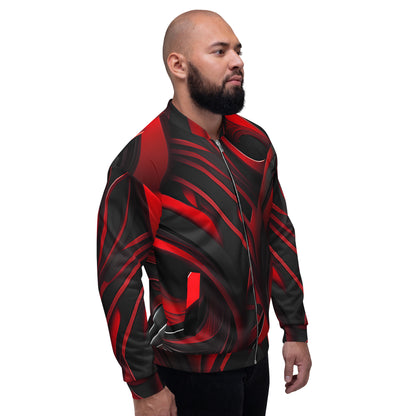 Red Black Abstract Print Unisex Bomber Jacket