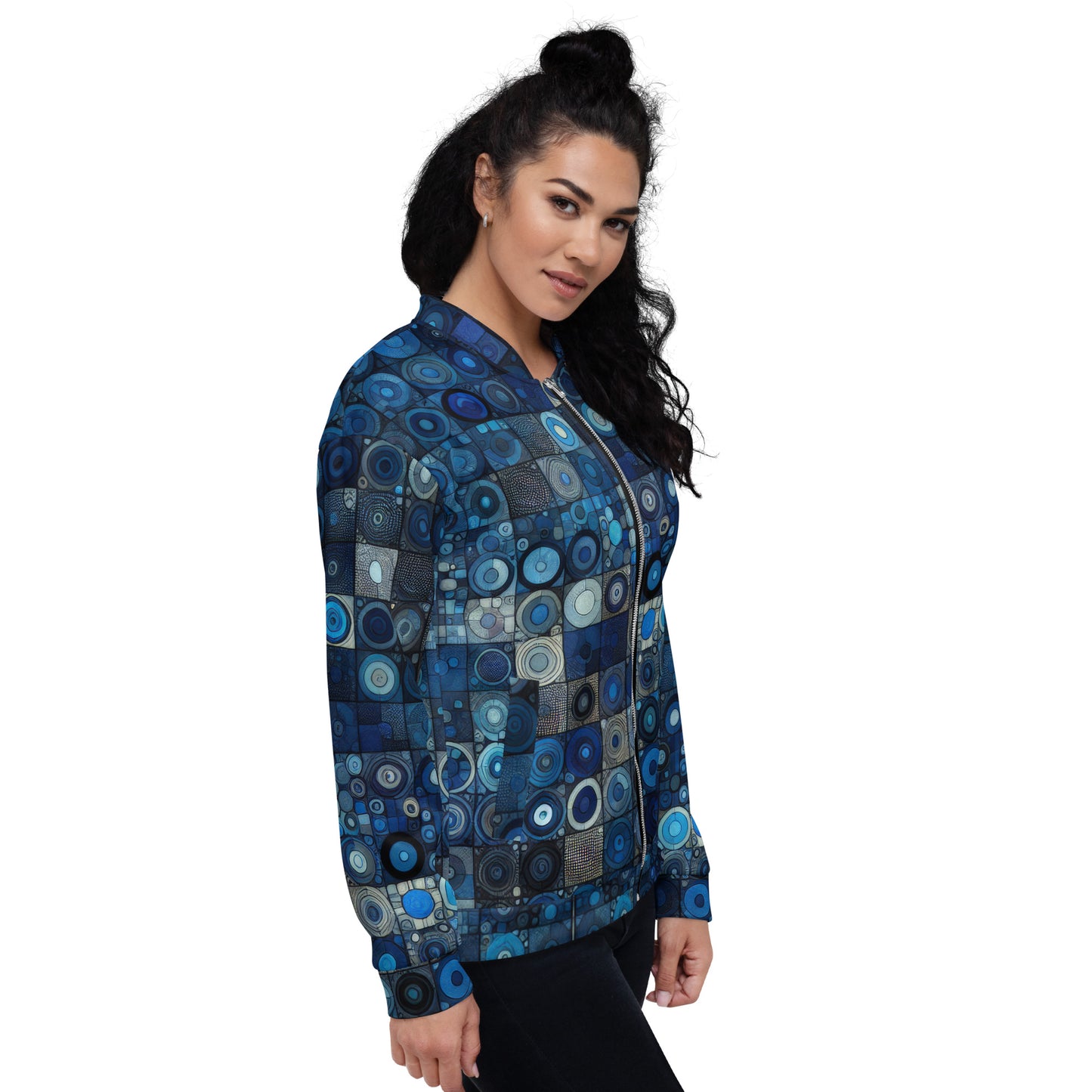 Blue Abstract Squares Unisex Bomber Jacket