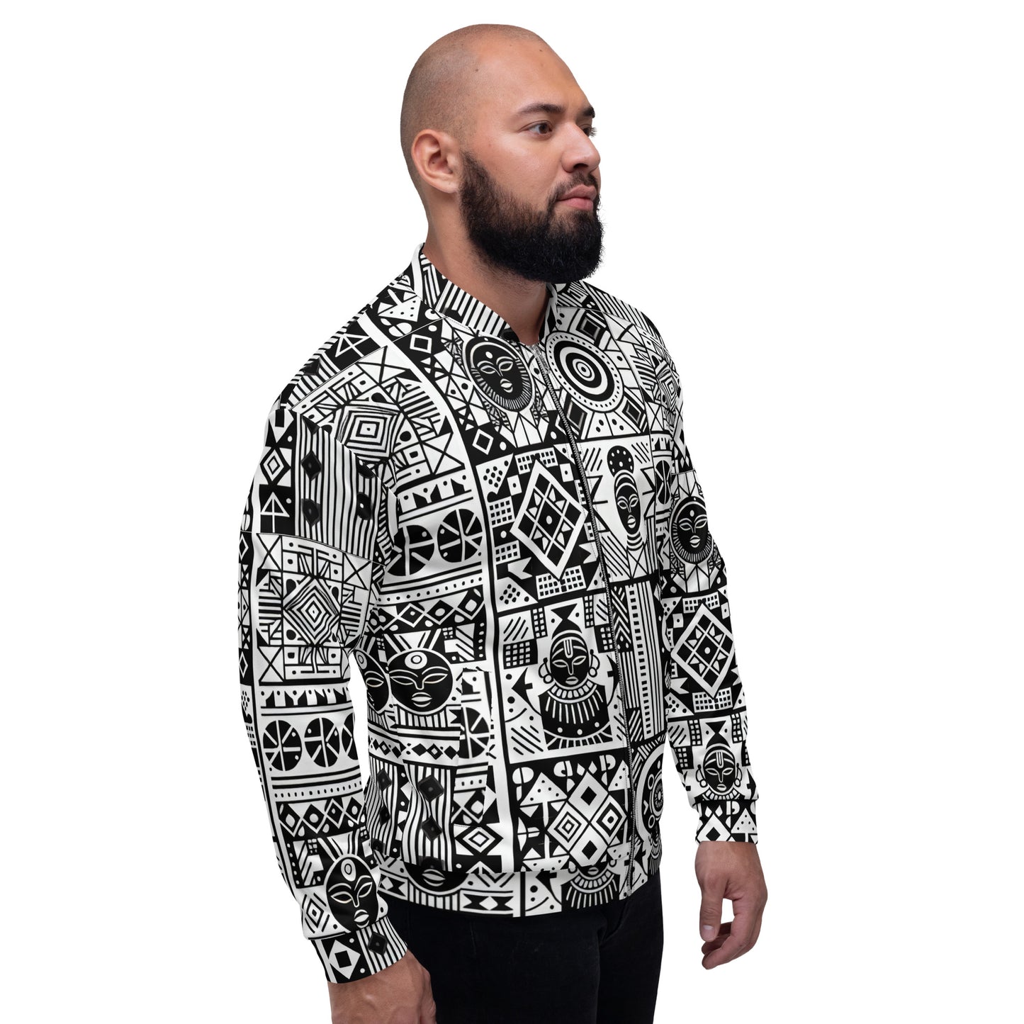 Black and White Tribal Unisex Bomber Jacket