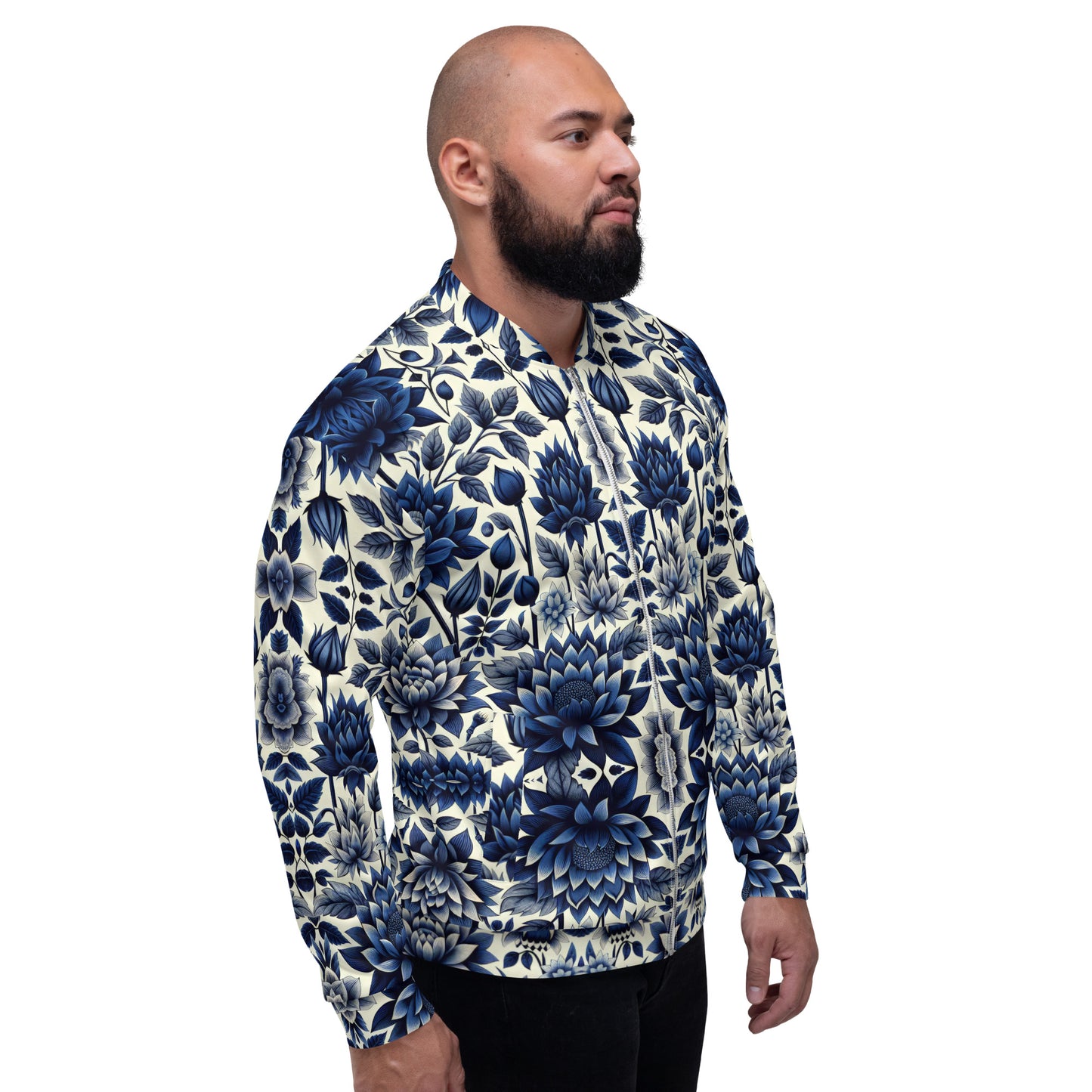 Cobalt Blue Floral Unisex Bomber Jacket