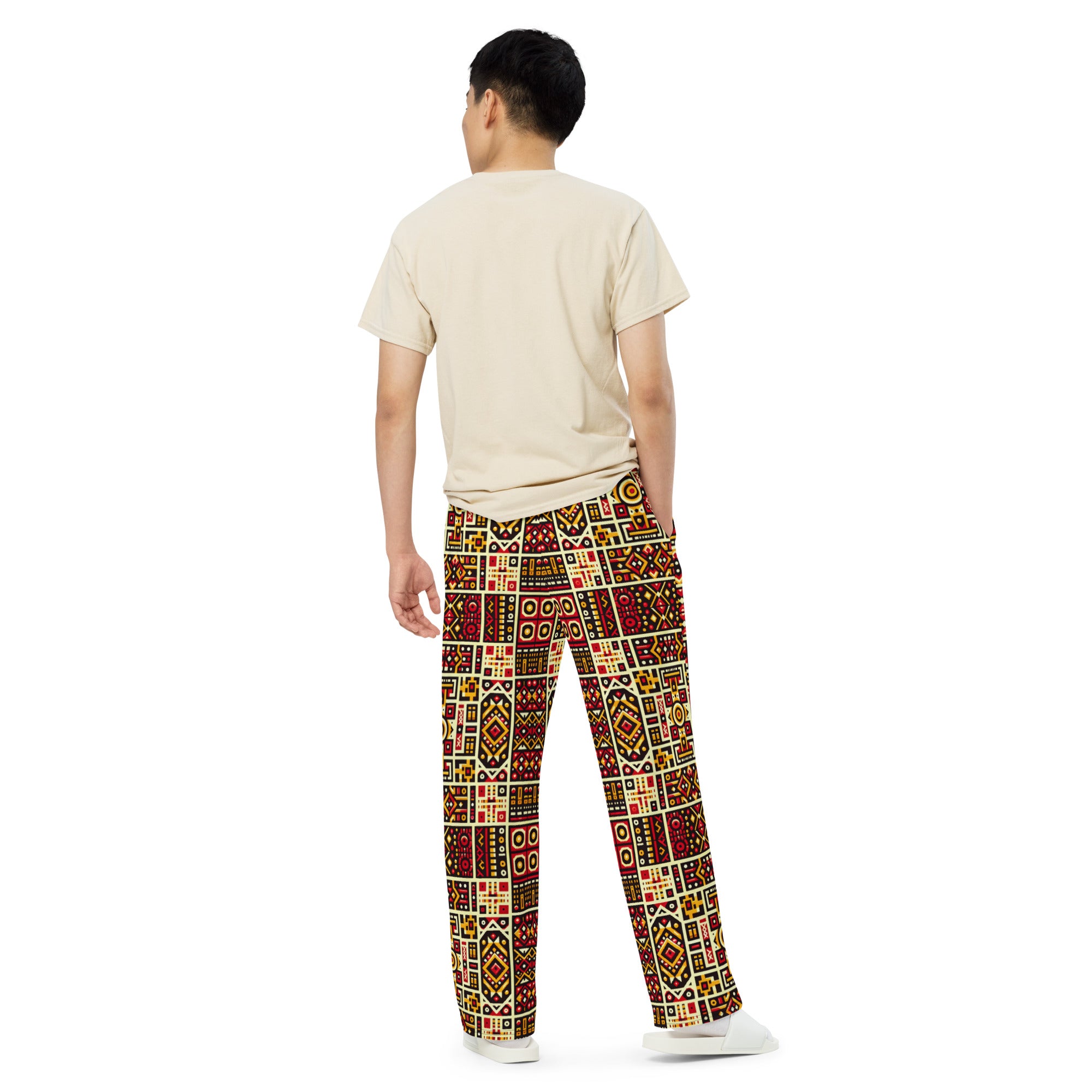 Red Abstract All-over print unisex wide-leg pants