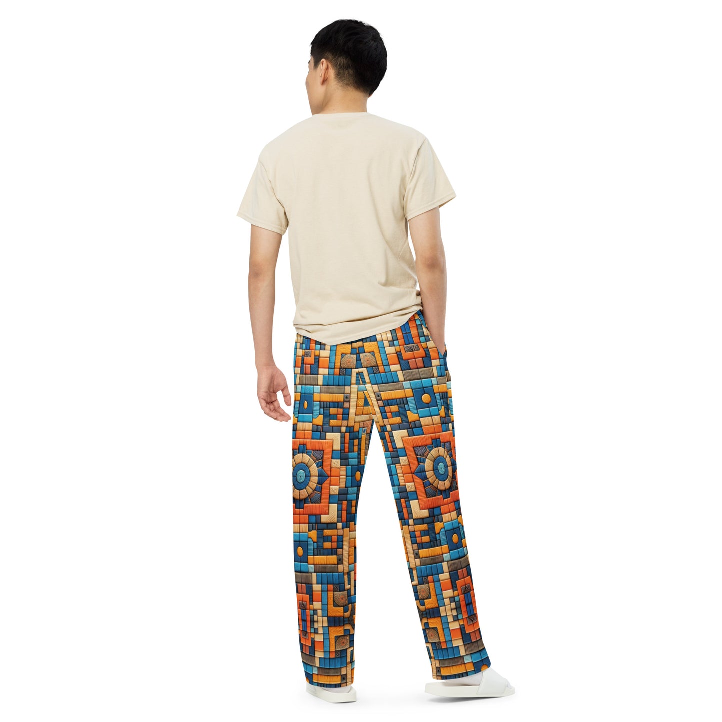 Blue and Burnt Orange unisex wide-leg pants