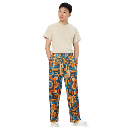 Blue and Burnt Orange unisex wide-leg pants