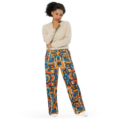 Blue and Burnt Orange unisex wide-leg pants