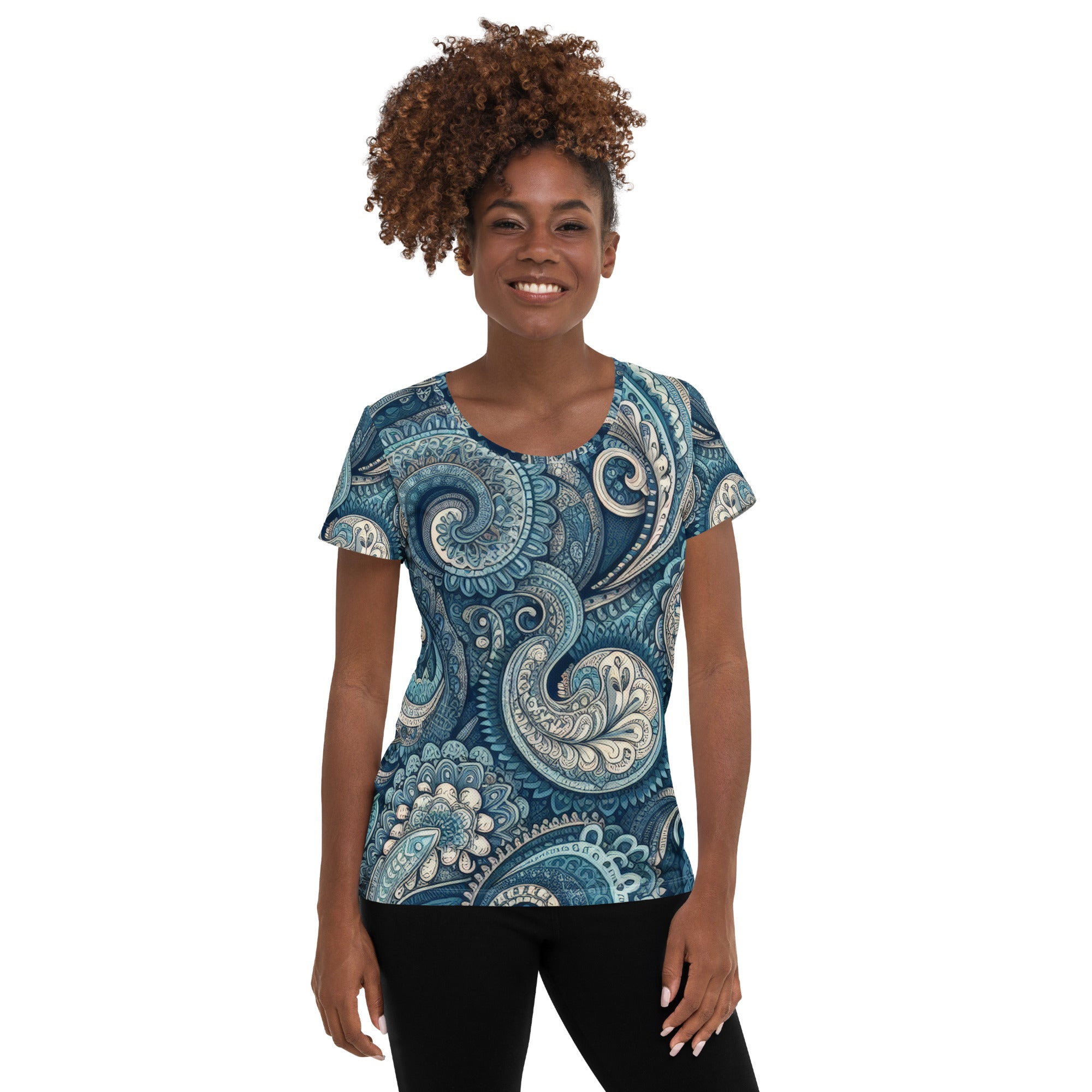 Blue Paisley Women's Athletic T-shirt