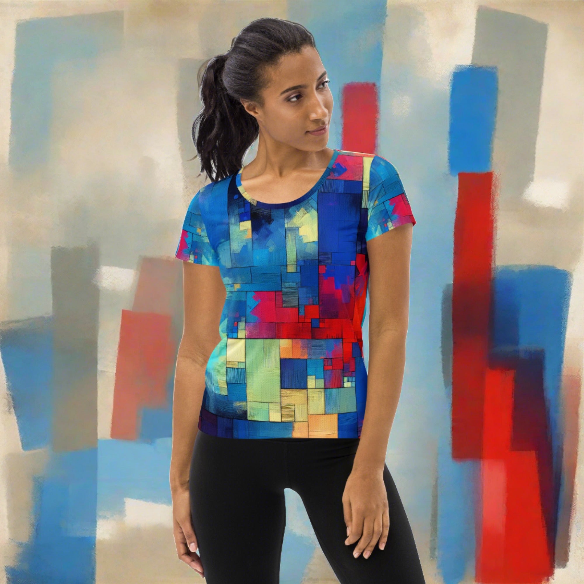 Color Block Abstract Women's Athletic T-shirt