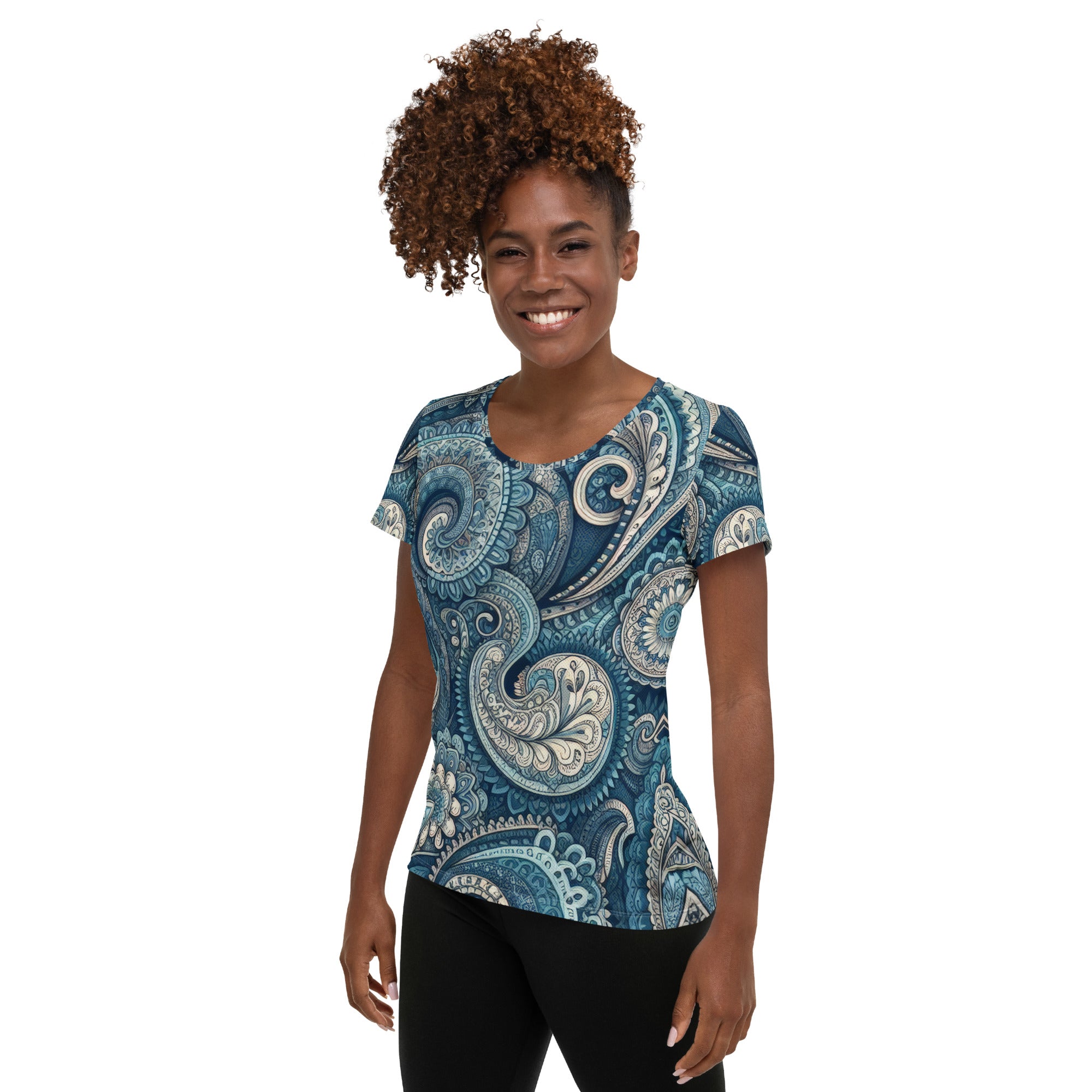 Blue Paisley Women's Athletic T-shirt