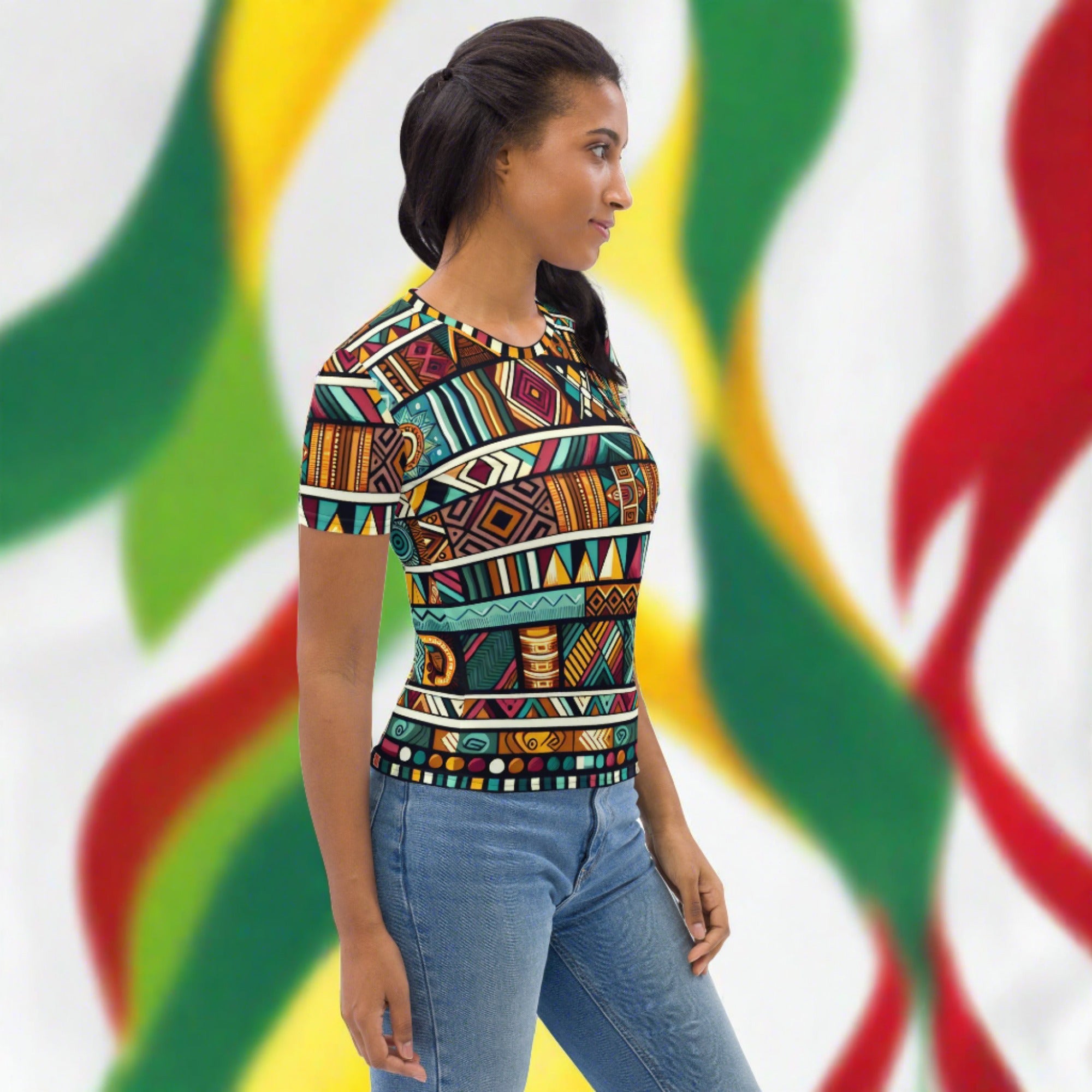 Multicolor Ethnic Print Women's T-shirt