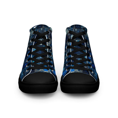 Blue Abstract Squares Men’s high top canvas shoes