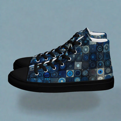 Blue Abstract Squares Men’s high top canvas shoes