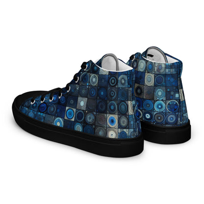 Blue Abstract Squares Men’s high top canvas shoes