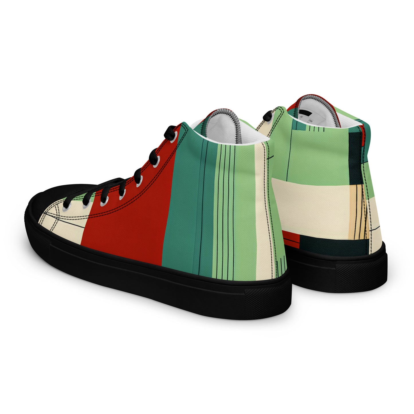 Multi Color Block Abstract Men’s high top canvas shoes