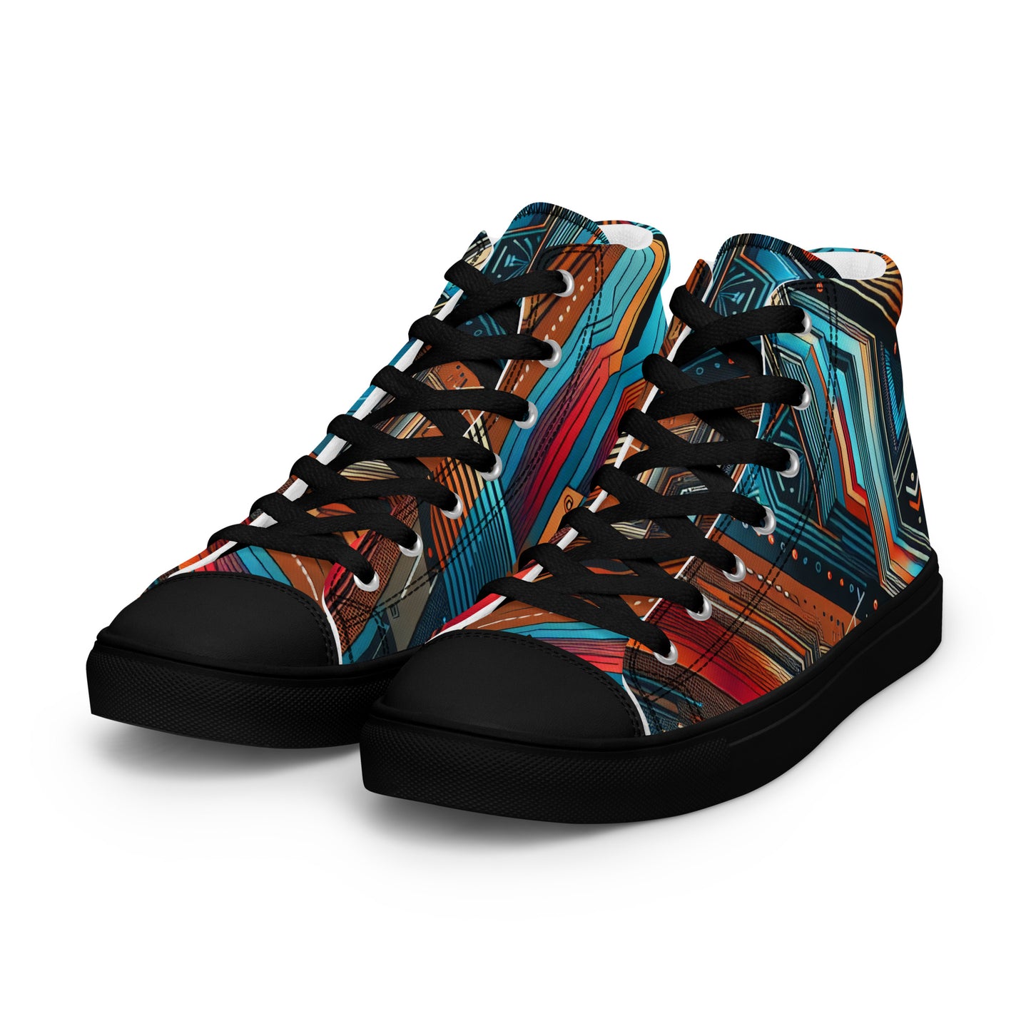 Blue Abstract Men’s high top canvas shoes