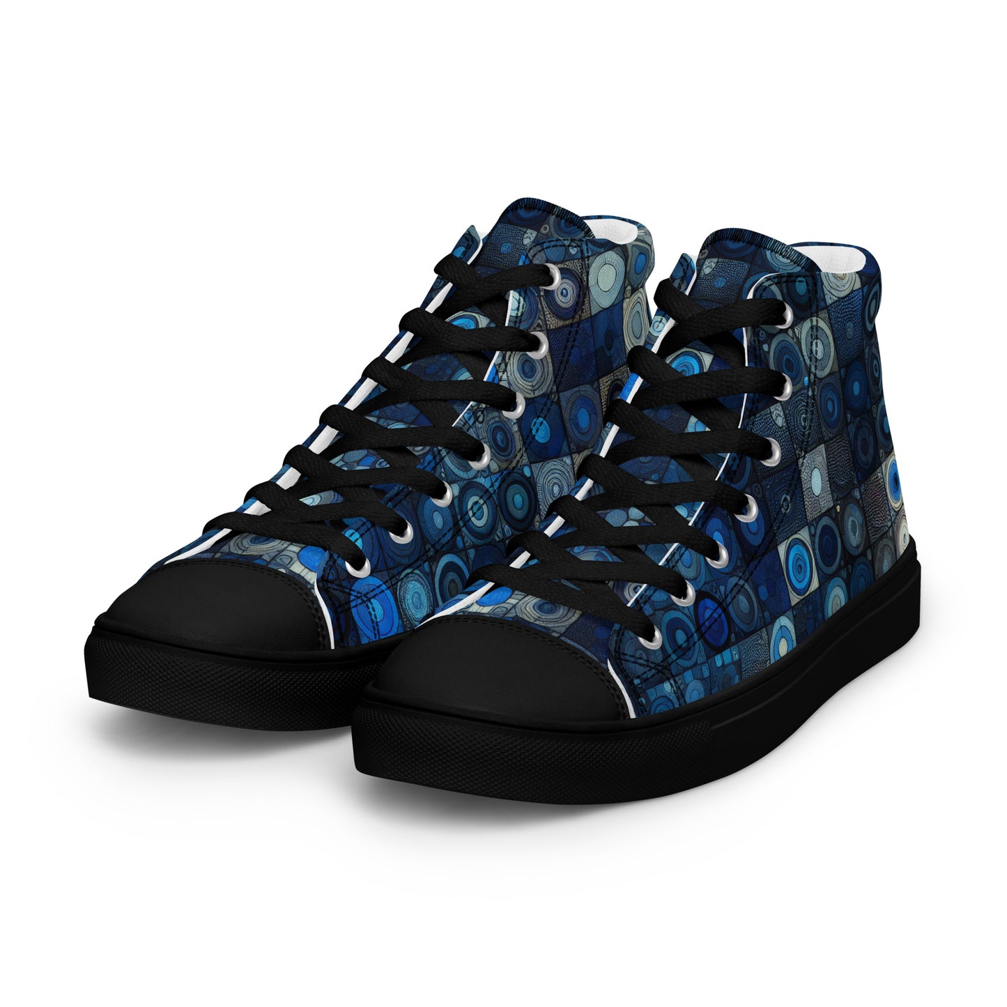 Blue Abstract Squares Men’s high top canvas shoes