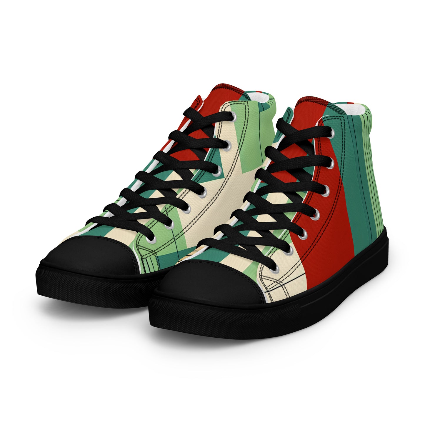 Multi Color Block Abstract Men’s high top canvas shoes