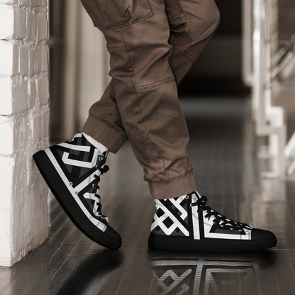 Black and White Abstract Pattern Men’s high top canvas shoes