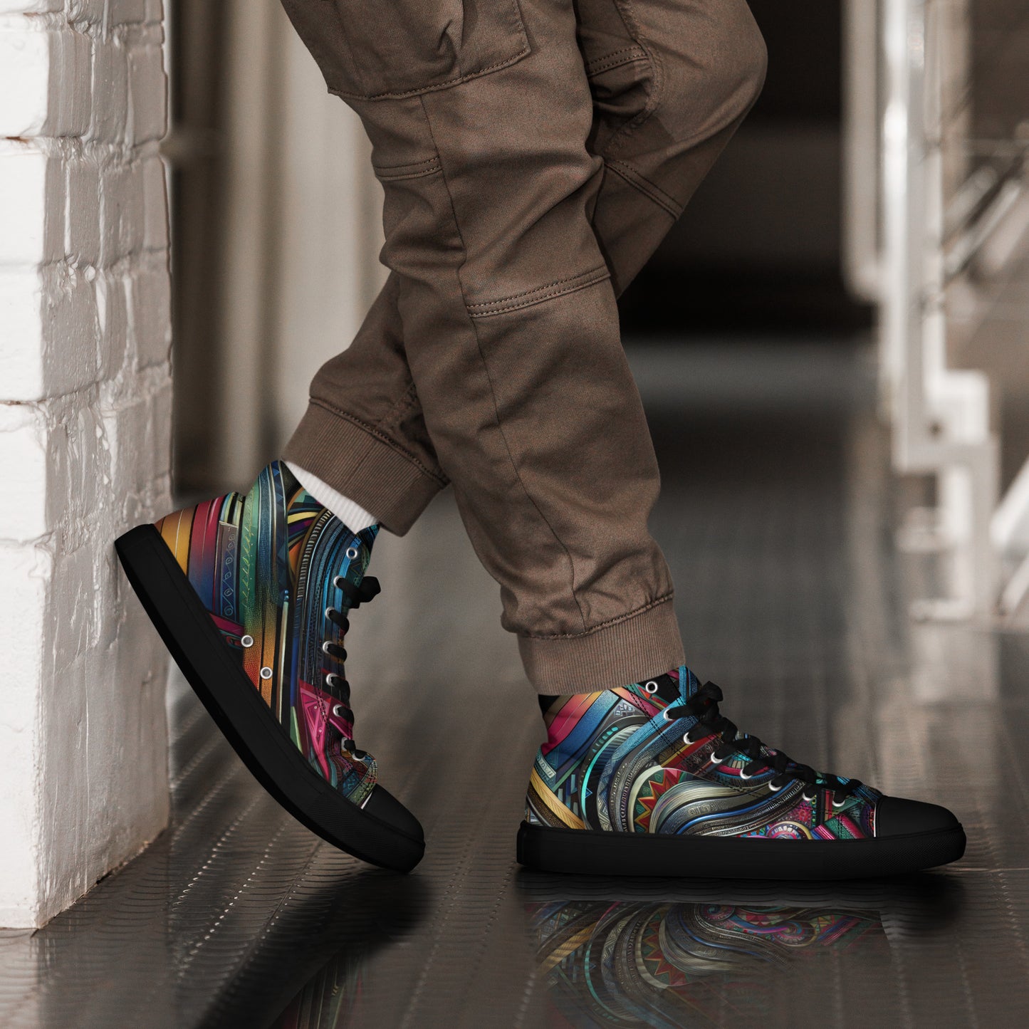 Multi Color Abstract Men’s high top canvas shoes