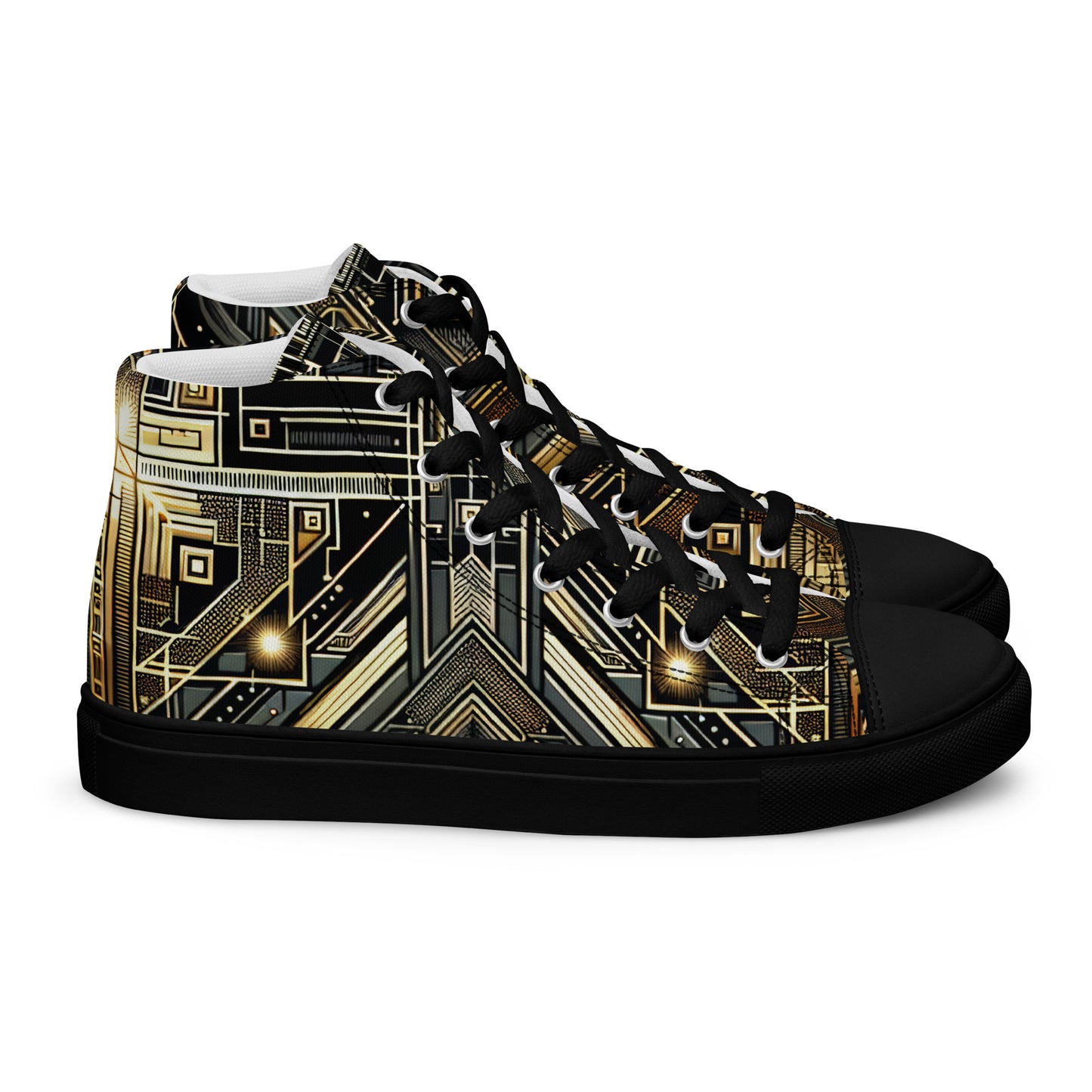 Black and Gold Men’s high top canvas shoes