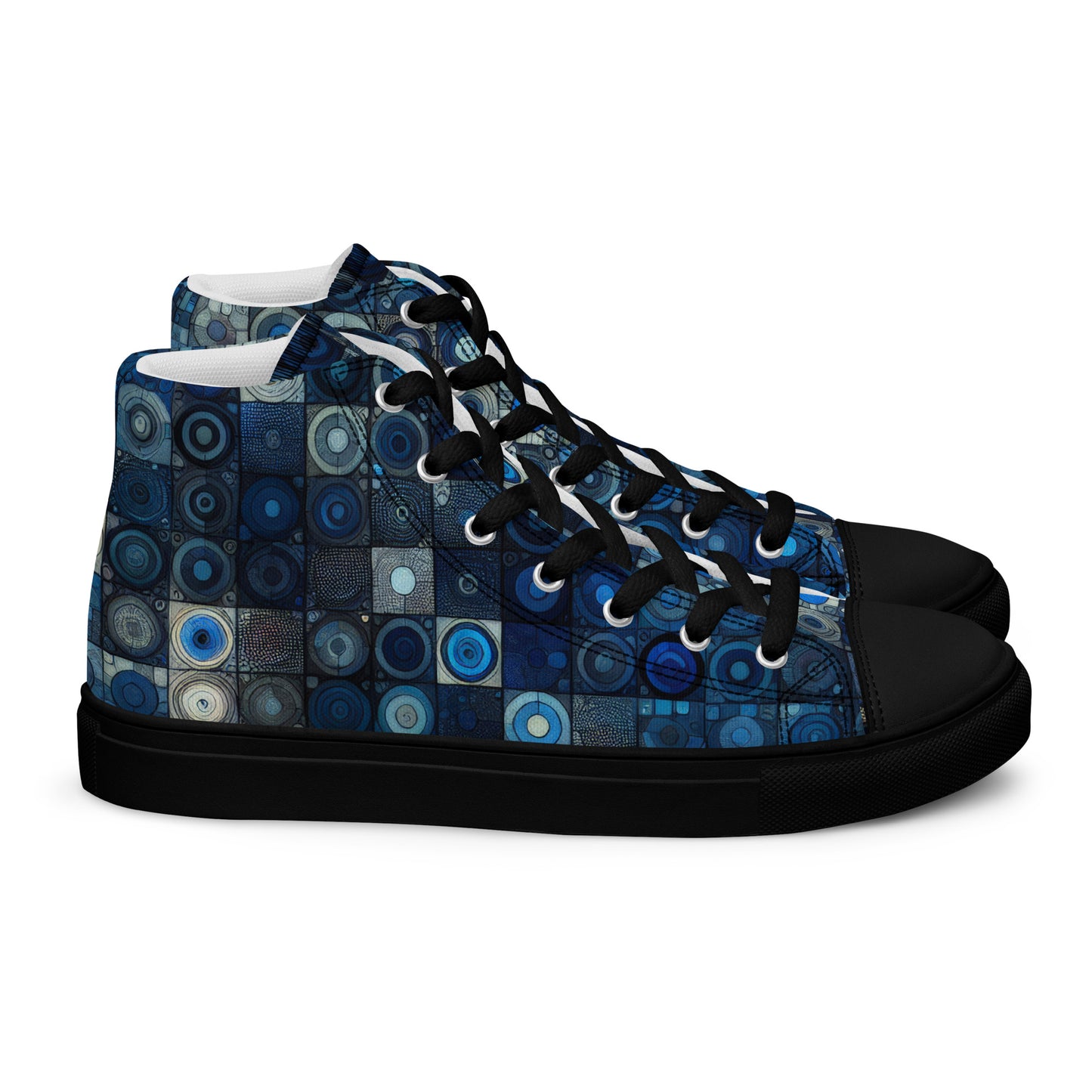 Blue Abstract Squares Men’s high top canvas shoes