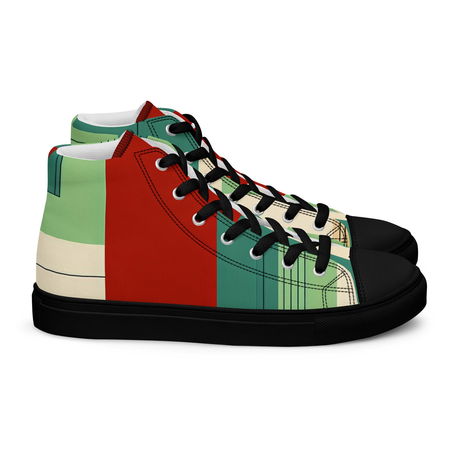 Multi Color Block Abstract Men’s high top canvas shoes